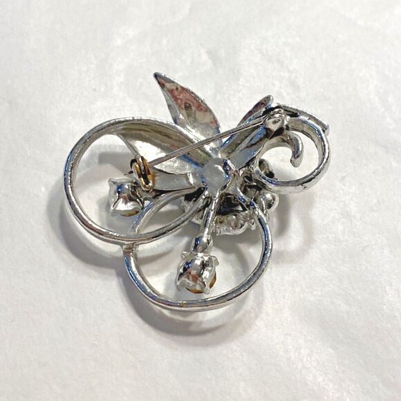 Vintage mid century silver tone brooch with light blue rhinestones retro pin - Picture 4 of 5